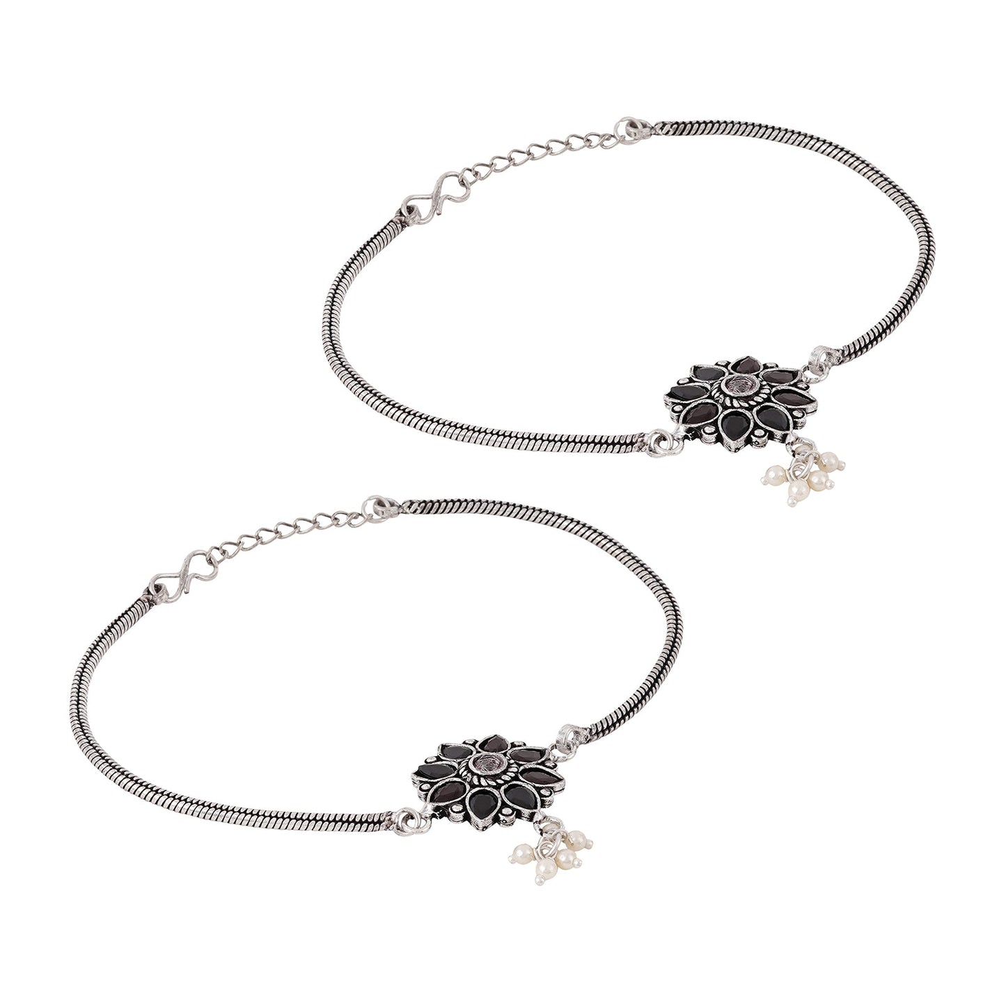 Teejh Veeradedvi Blue Silver Oxidised Anklet