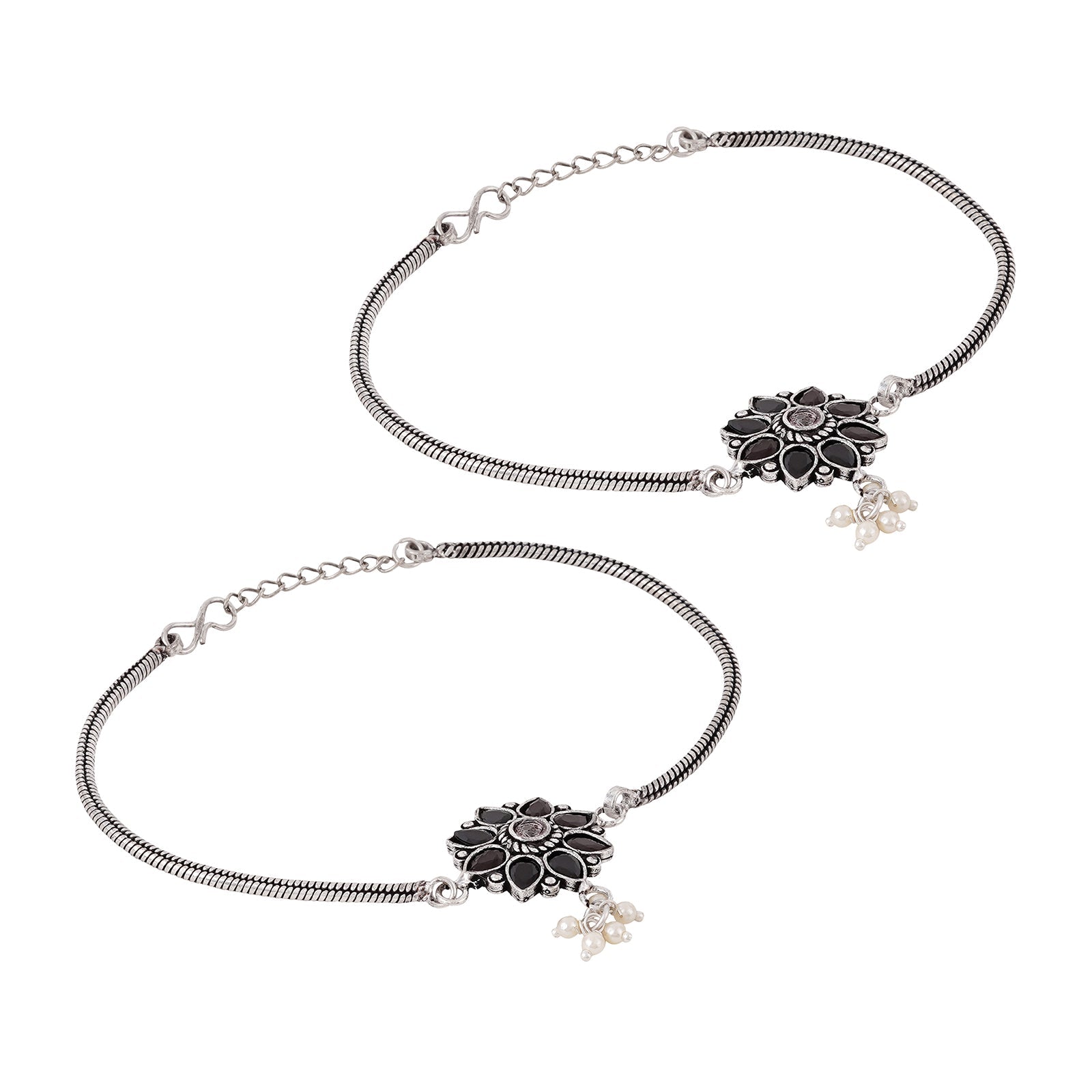 Teejh Veeradedvi Blue Silver Oxidised Anklet