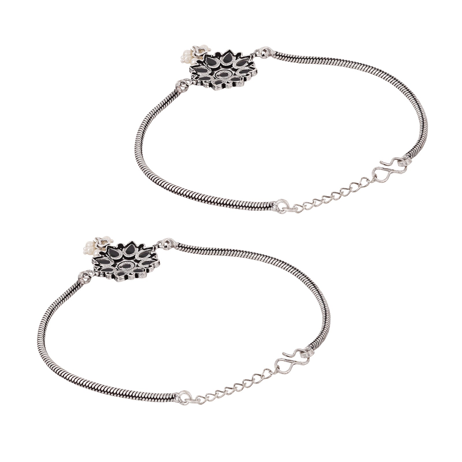 Teejh Veeradedvi Blue Silver Oxidised Anklet