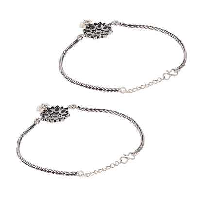 Teejh Veeradedvi Blue Silver Oxidised Anklet
