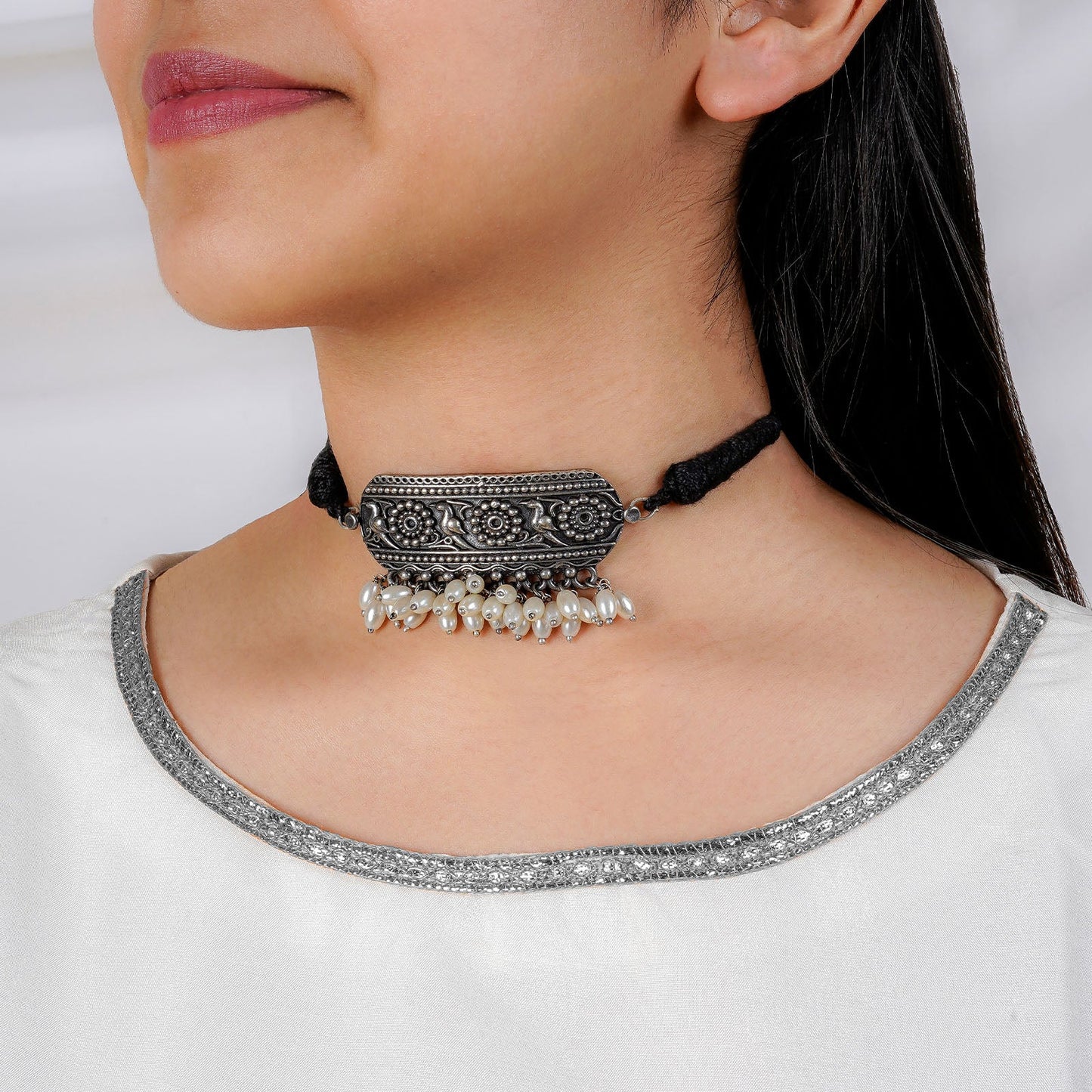 Teejh Shivangi Silver Oxidised Necklace