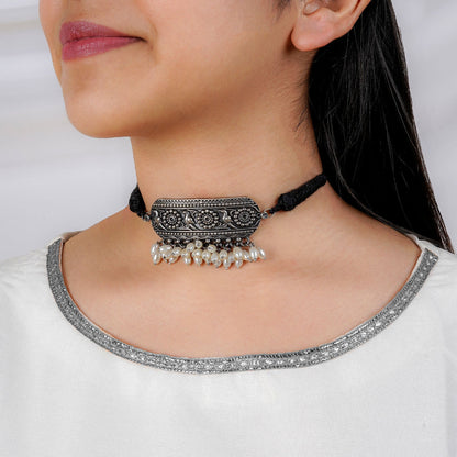 Teejh Shivangi Silver Oxidised Necklace