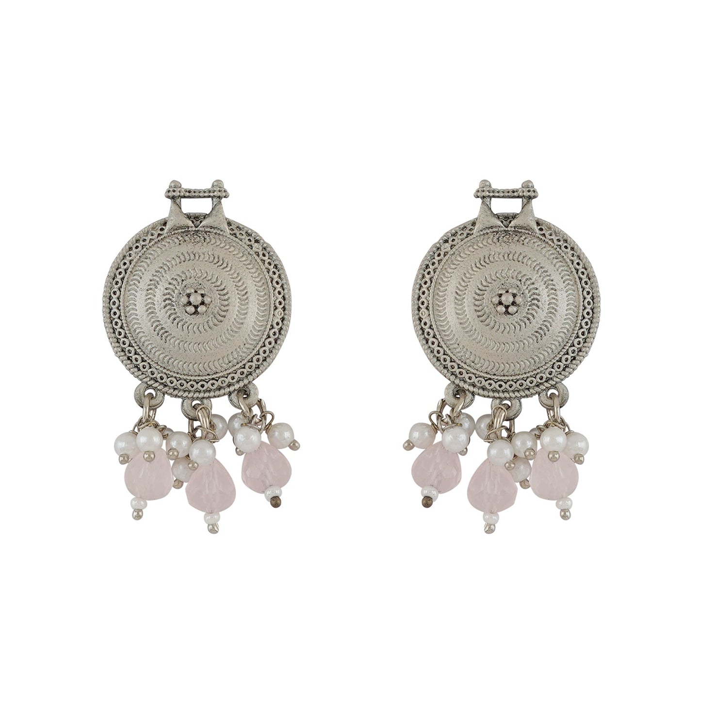 Teejh Cera Silver Oxidised Pastel Pink  Necklace Set