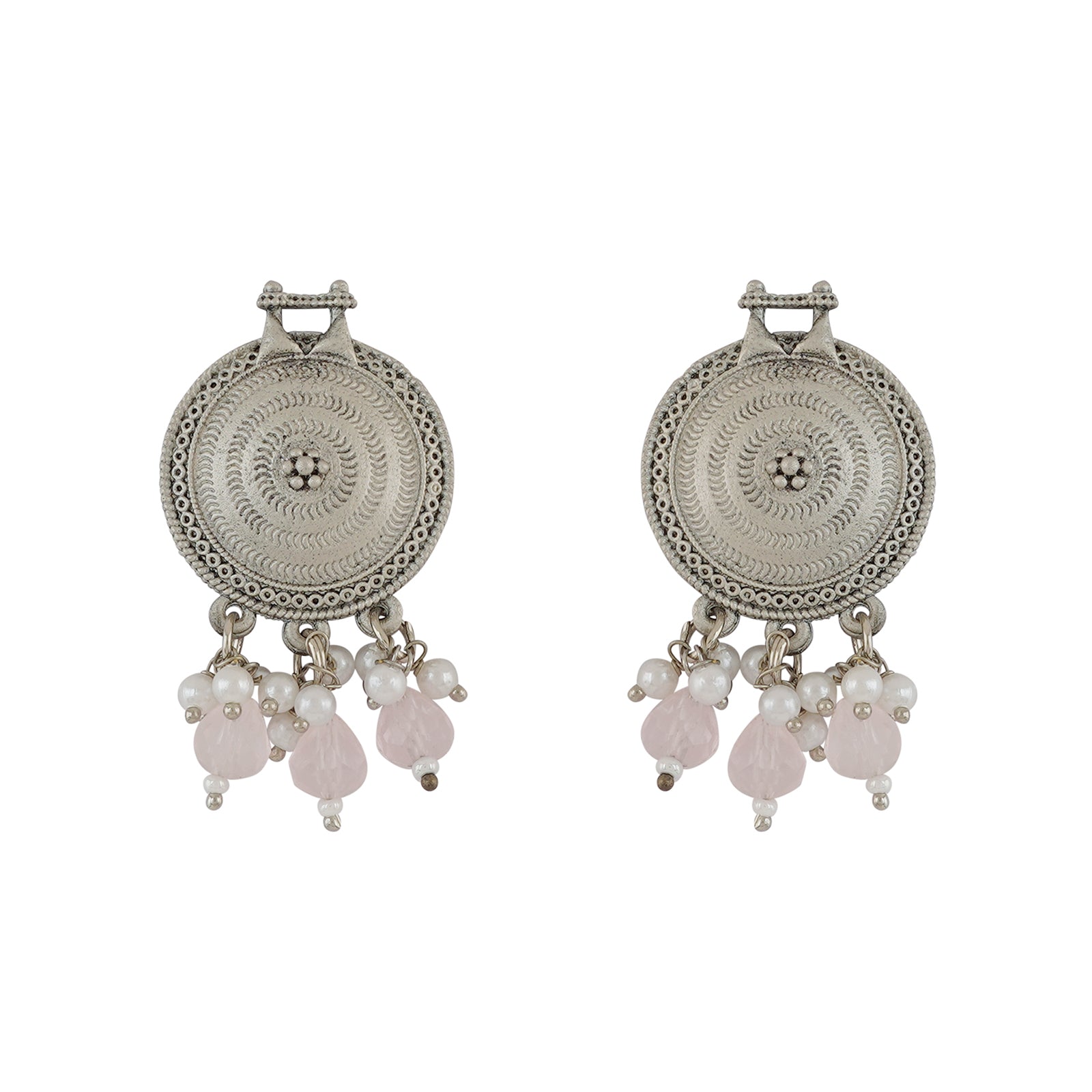 Teejh Cera Silver Oxidised Pastel Pink  Necklace Set