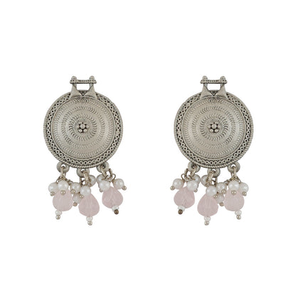 Teejh Cera Silver Oxidised Pastel Pink  Necklace Set