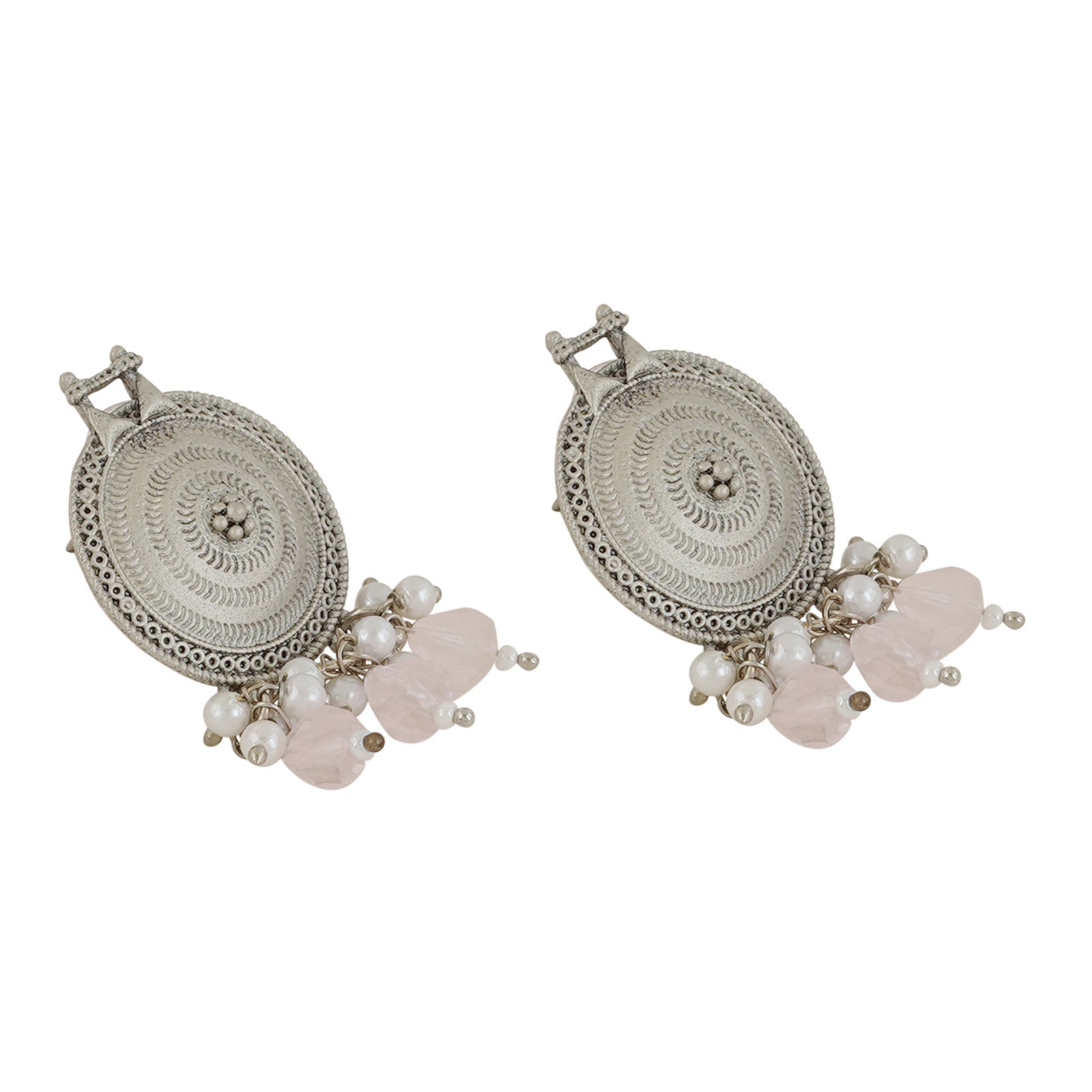 Teejh Cera Silver Oxidised Pastel Pink  Necklace Set