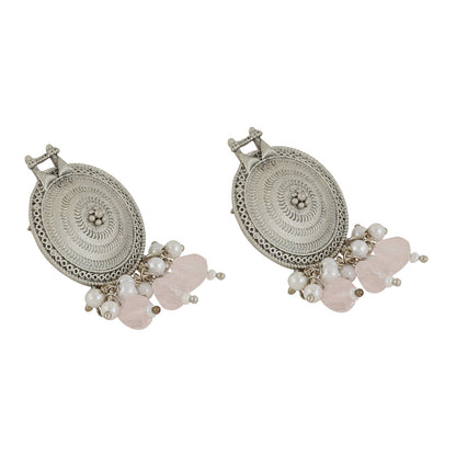 Teejh Cera Silver Oxidised Pastel Pink  Necklace Set