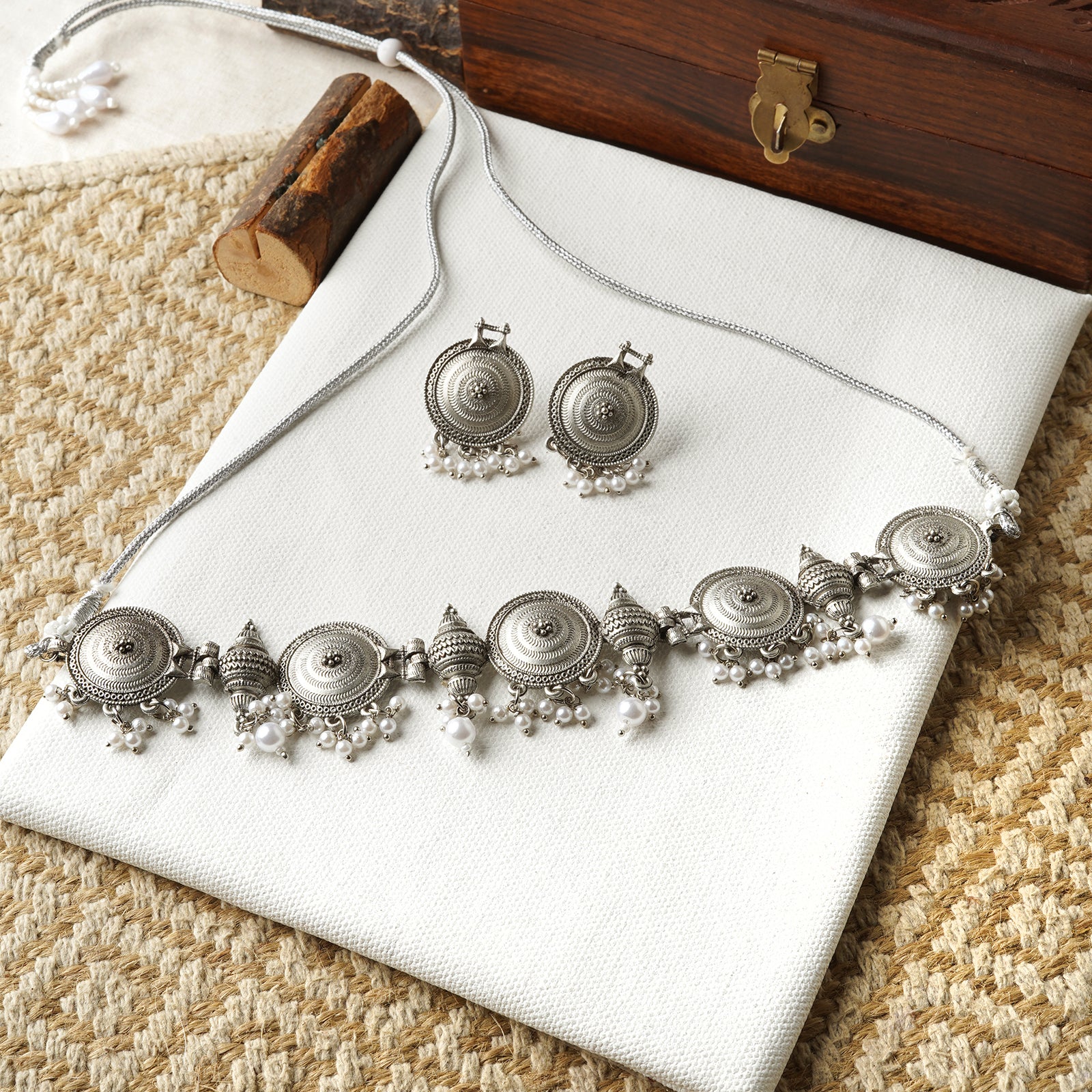 Teejh Dogra Silver Oxidised Necklace Set