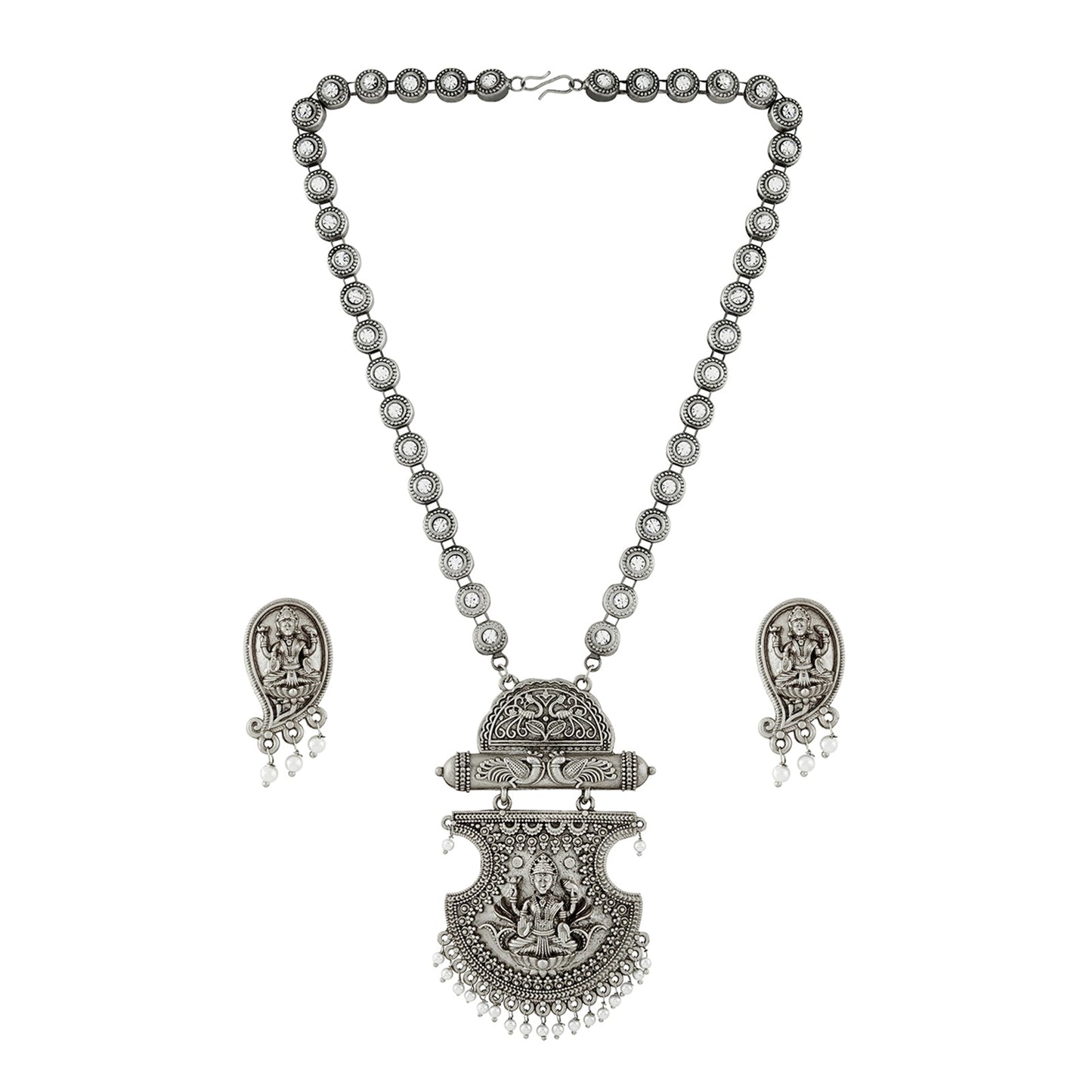 Teejh Maitraka Silver Oxidised White Necklace Set