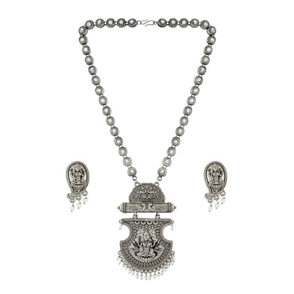 Teejh Maitraka Silver Oxidised White Necklace Set
