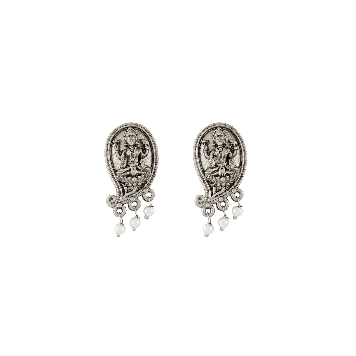 Teejh Maitraka Silver Oxidised White Necklace Set