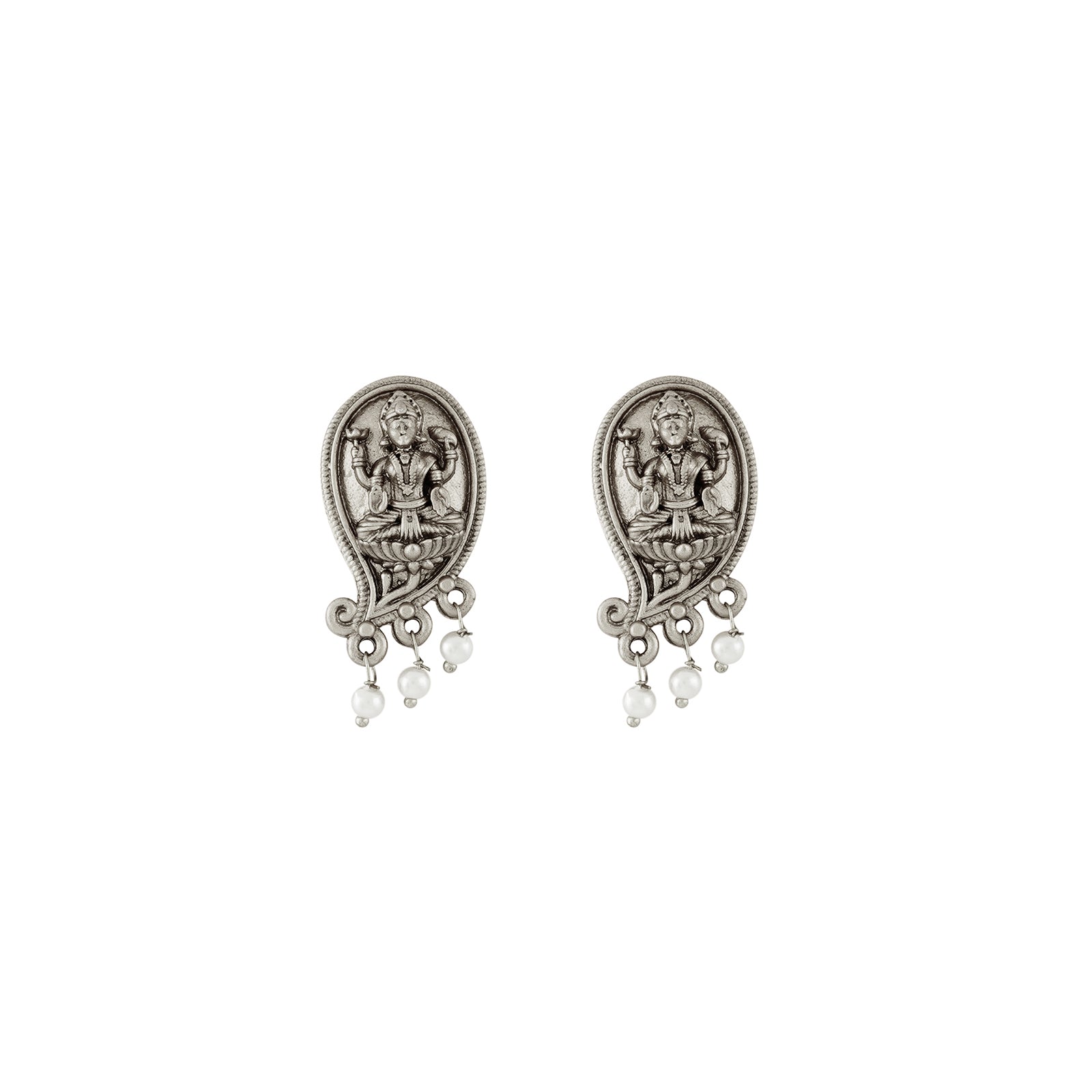 Teejh Maitraka Silver Oxidised White Necklace Set