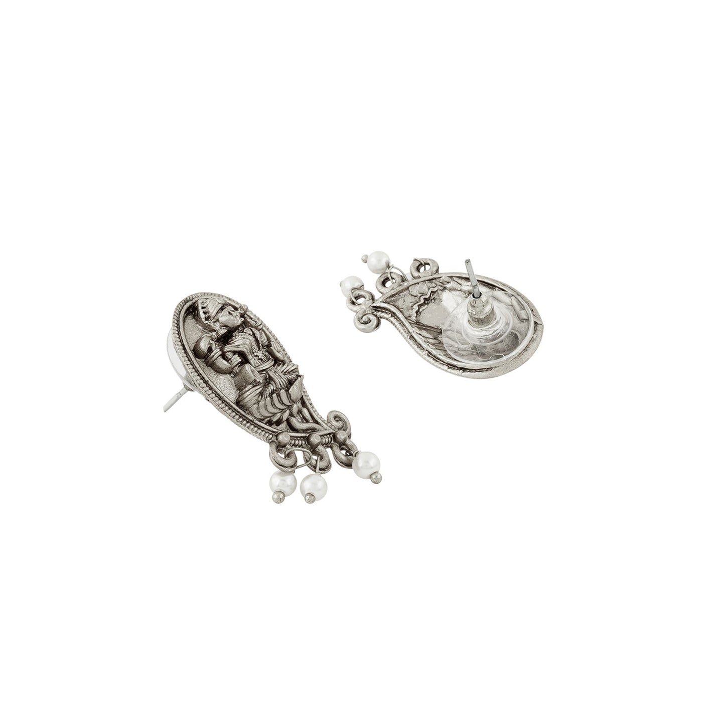 Teejh Maitraka Silver Oxidised White Necklace Set