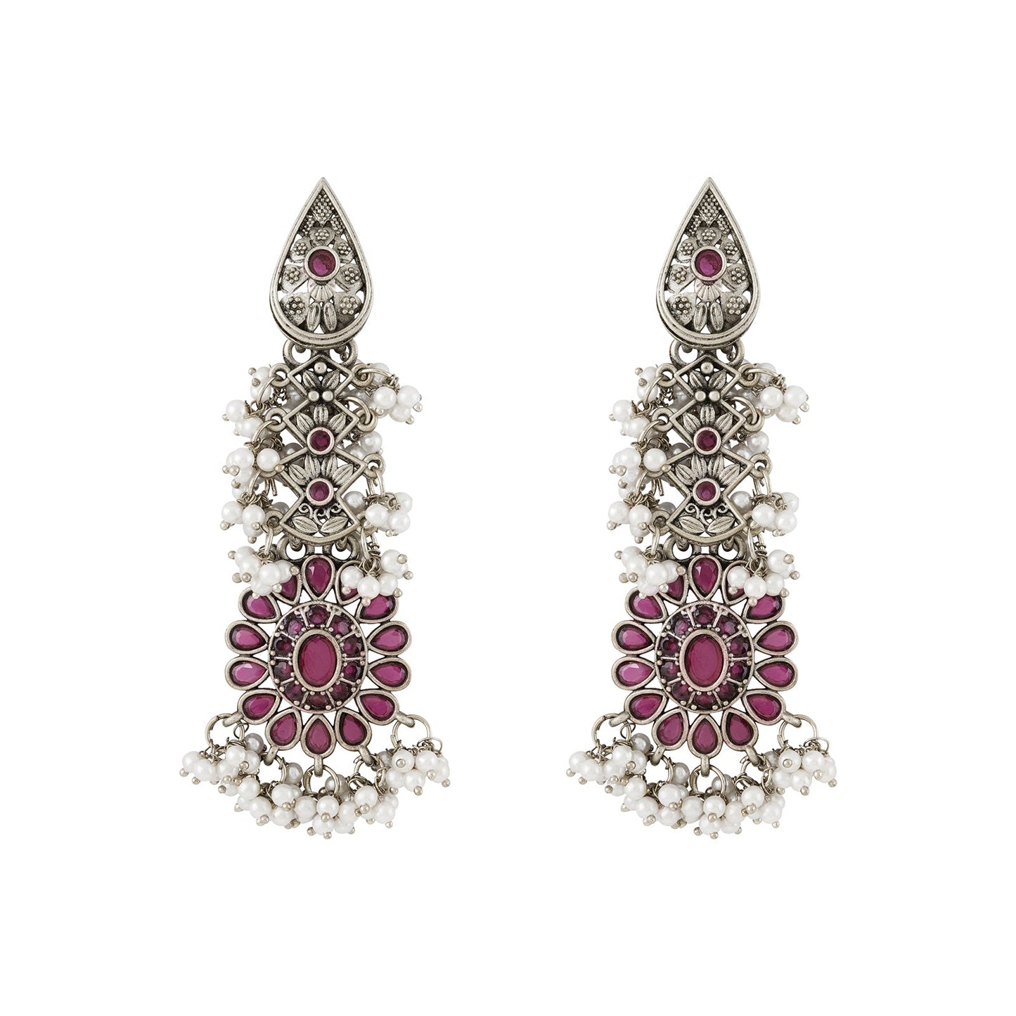 Teejh Shaishunaga Silver Oxidised Ruby Earrings
