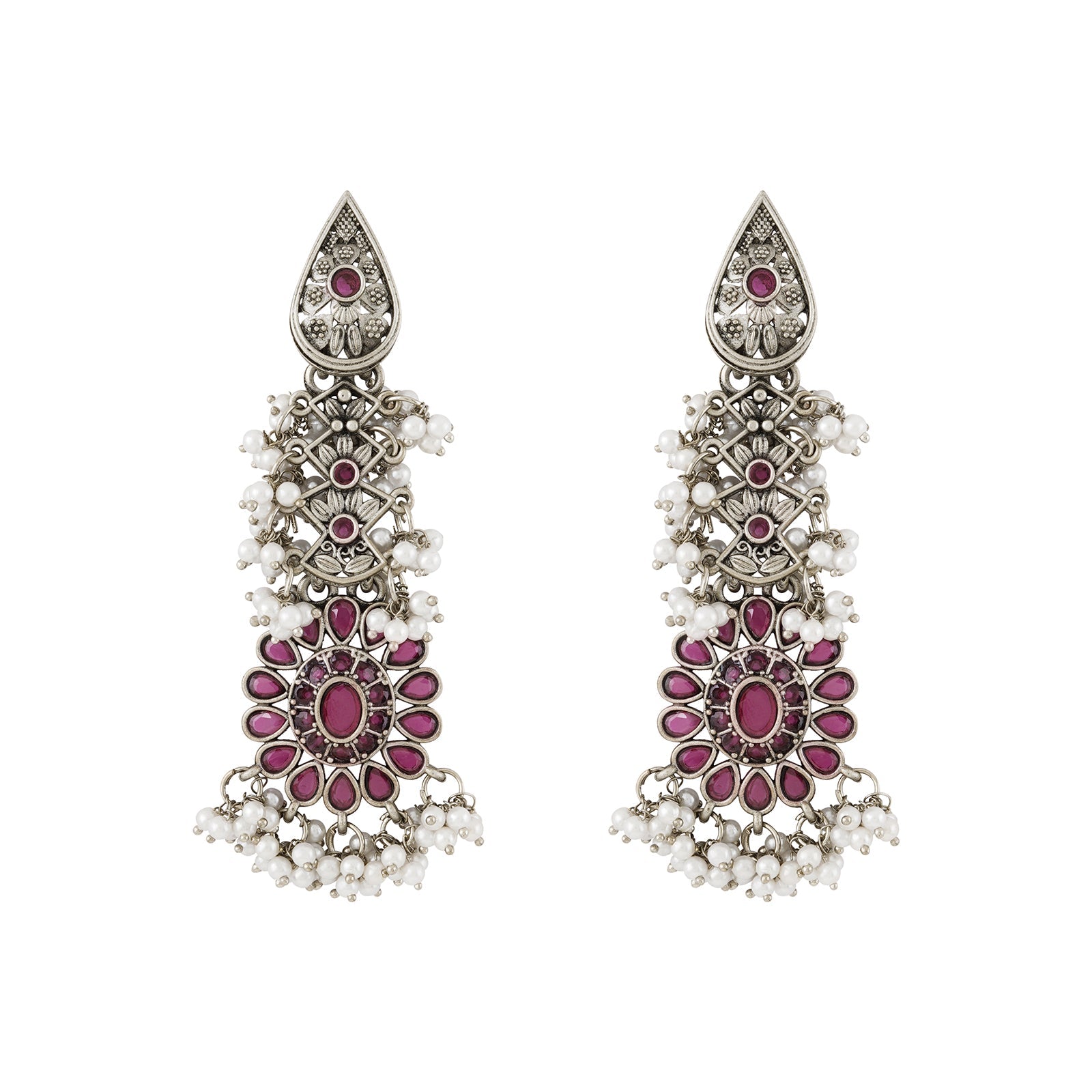 Teejh Shaishunaga Silver Oxidised Ruby Earrings