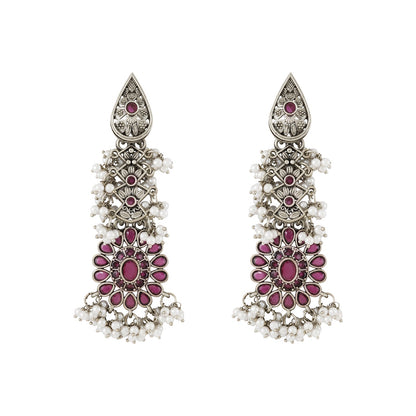 Teejh Shaishunaga Silver Oxidised Ruby Earrings