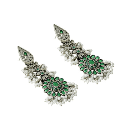 Teejh Sindhia Silver Oxidised Green Earrings