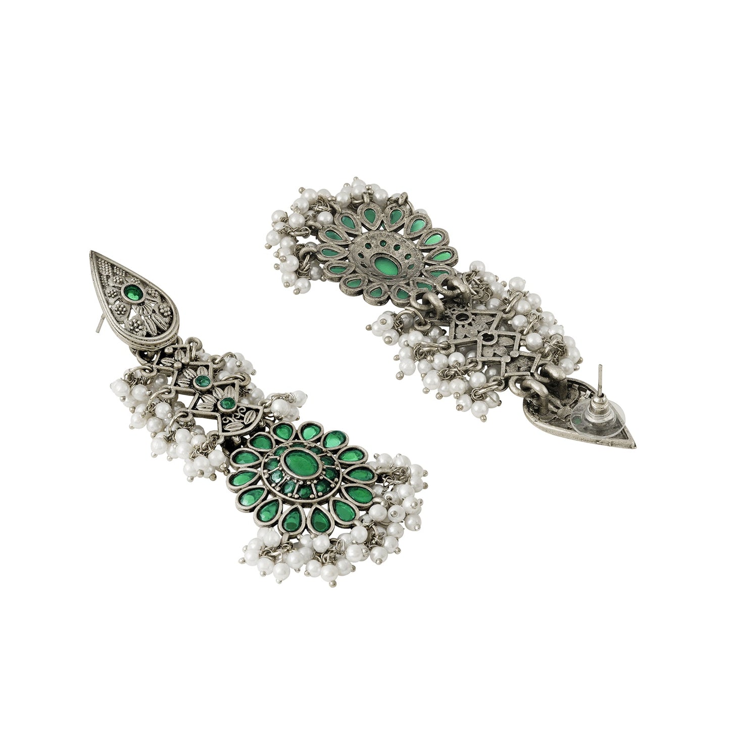 Teejh Sindhia Silver Oxidised Green Earrings