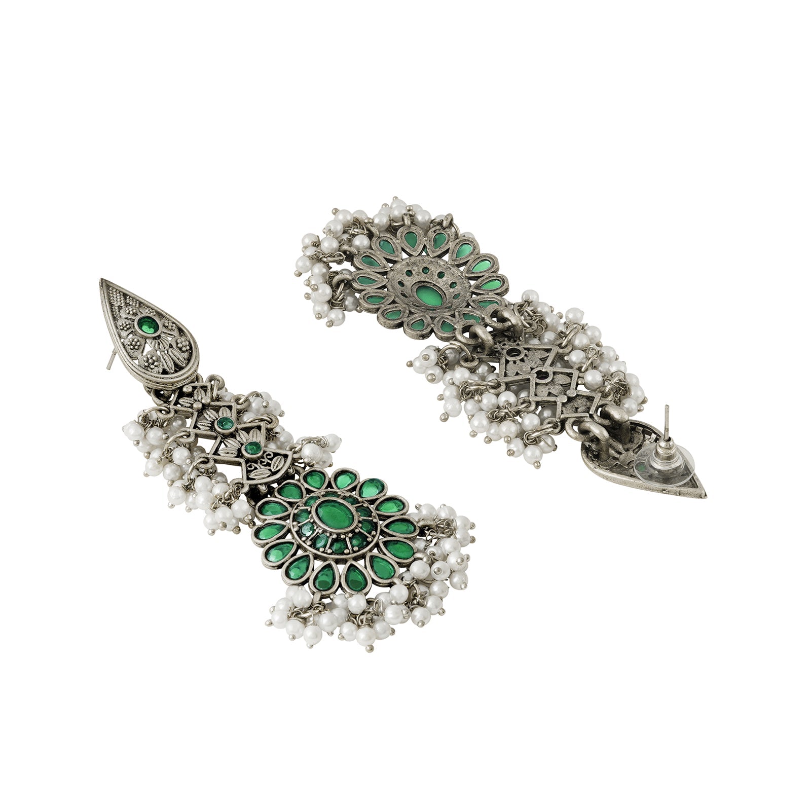 Teejh Sindhia Silver Oxidised Green Earrings