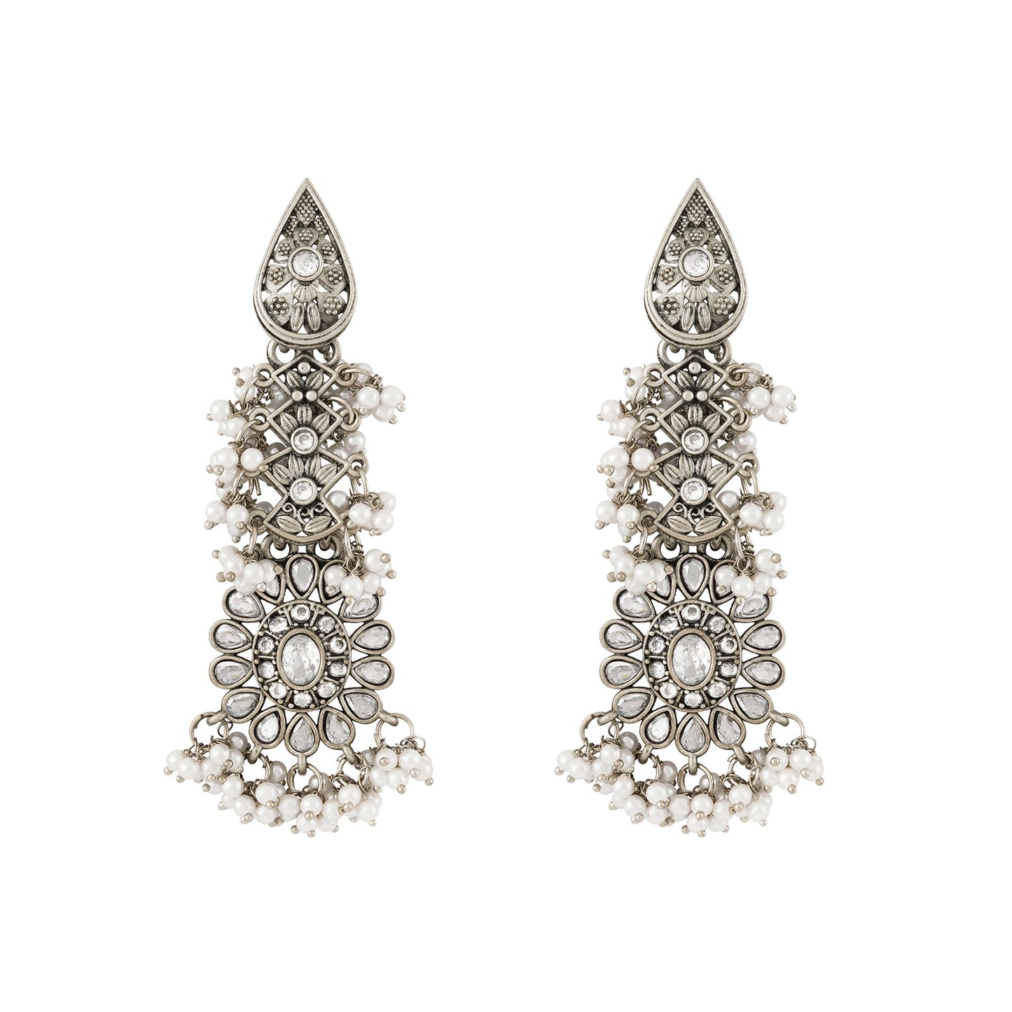 Teejh Tomara Silver Oxidised White Earrings