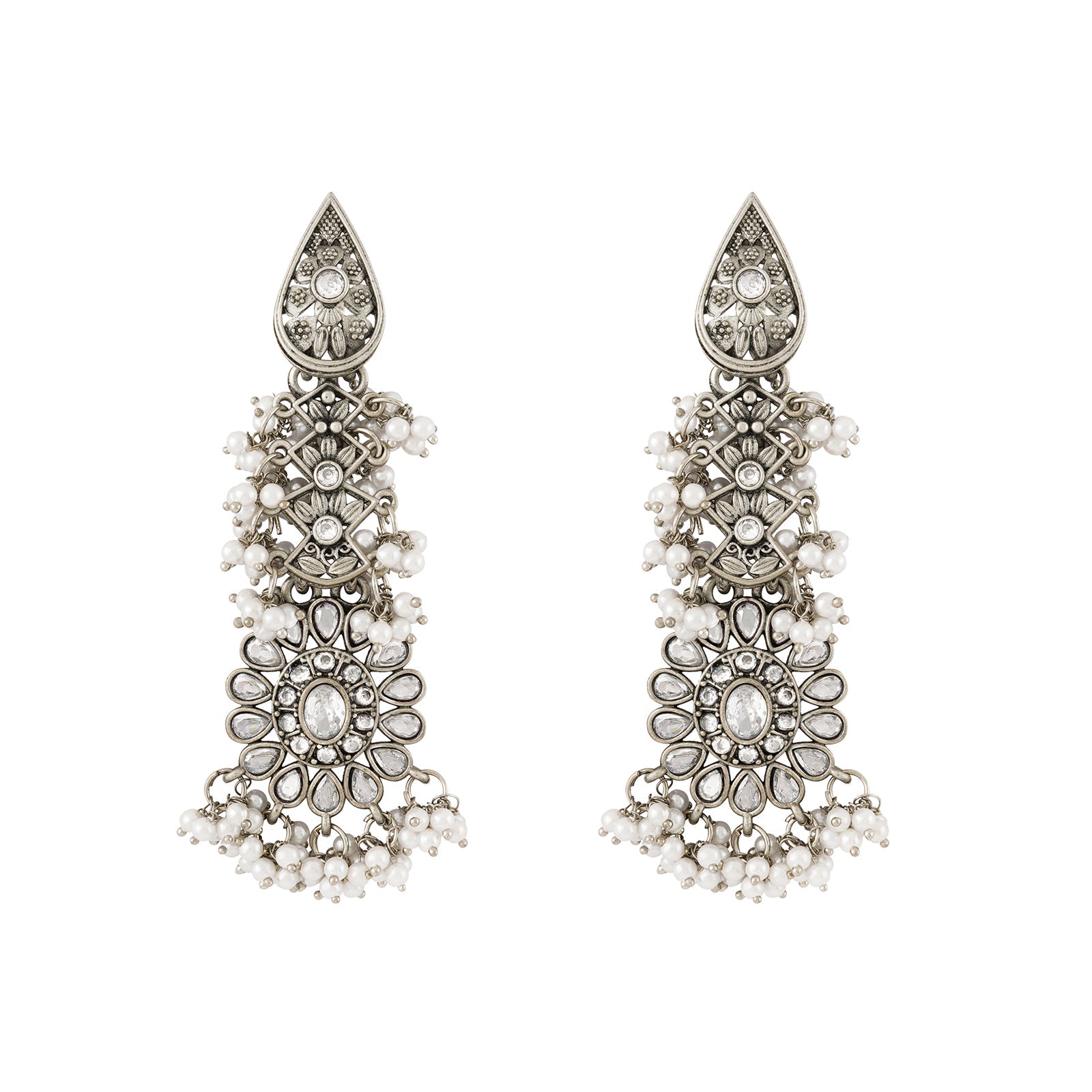 Teejh Tomara Silver Oxidised White Earrings