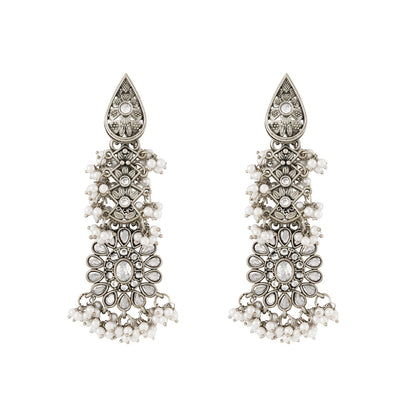 Teejh Tomara Silver Oxidised White Earrings
