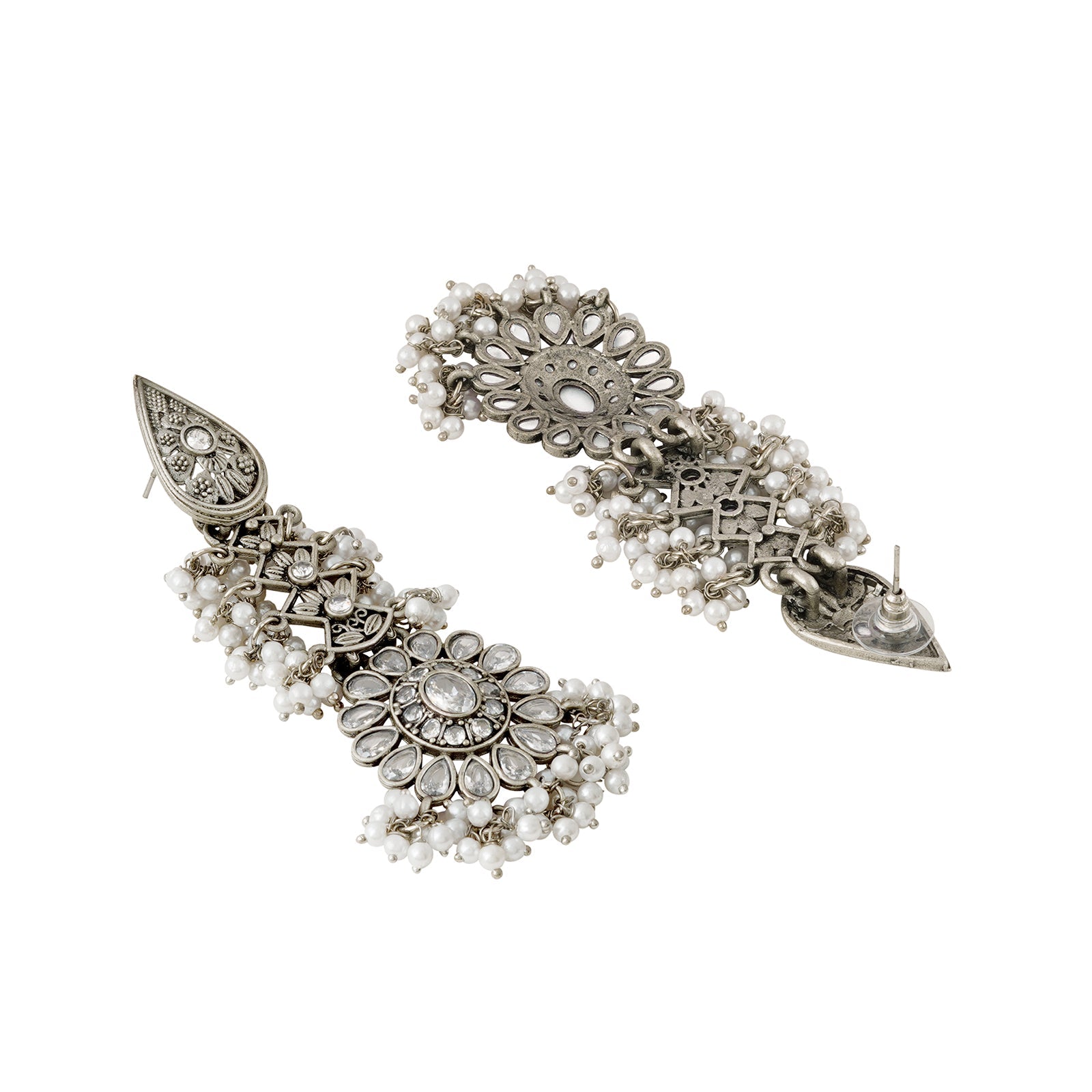 Teejh Tomara Silver Oxidised White Earrings