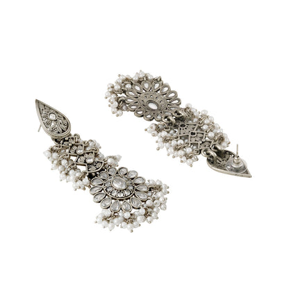 Teejh Tomara Silver Oxidised White Earrings