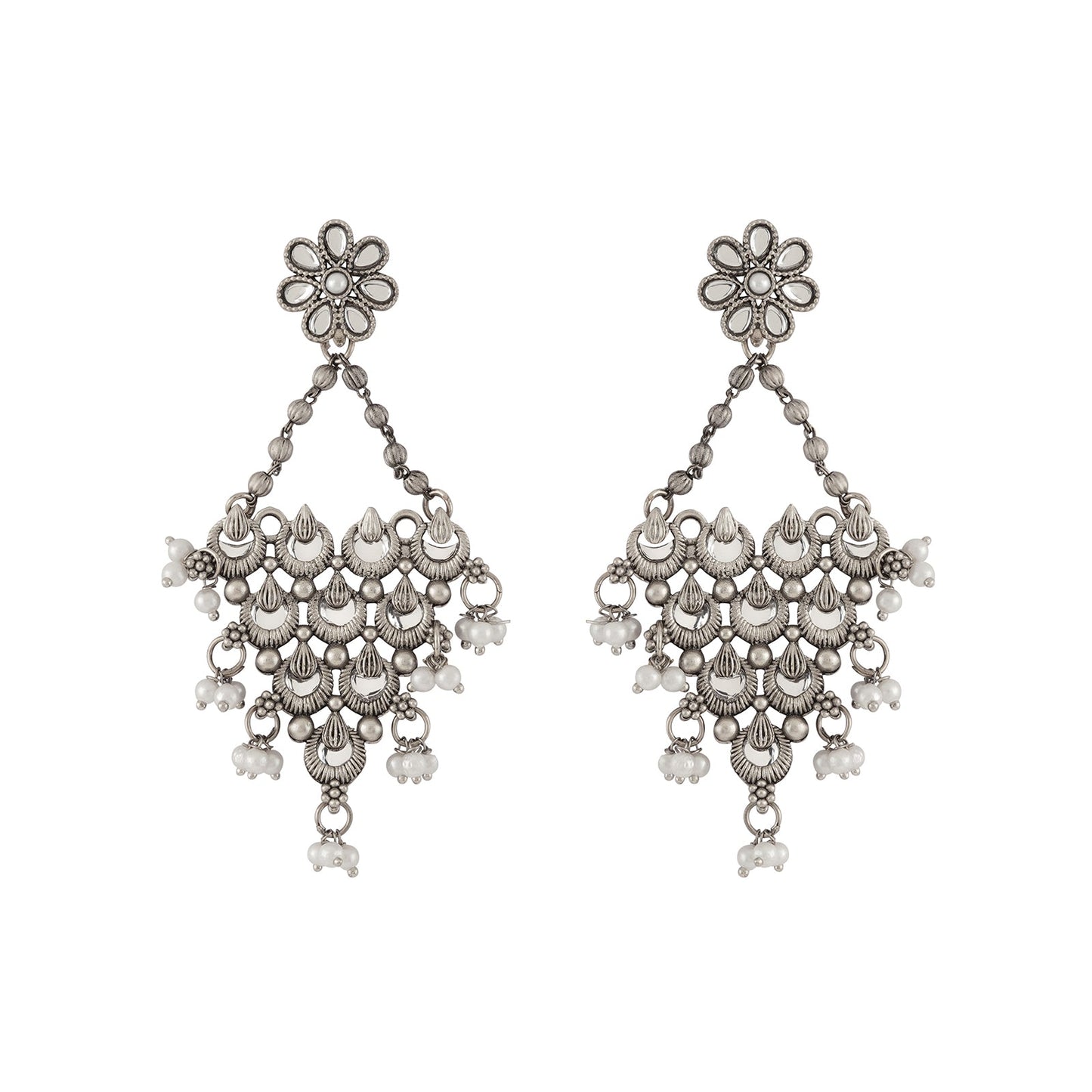 Teejh Jahan Silver Oxidised White Earring