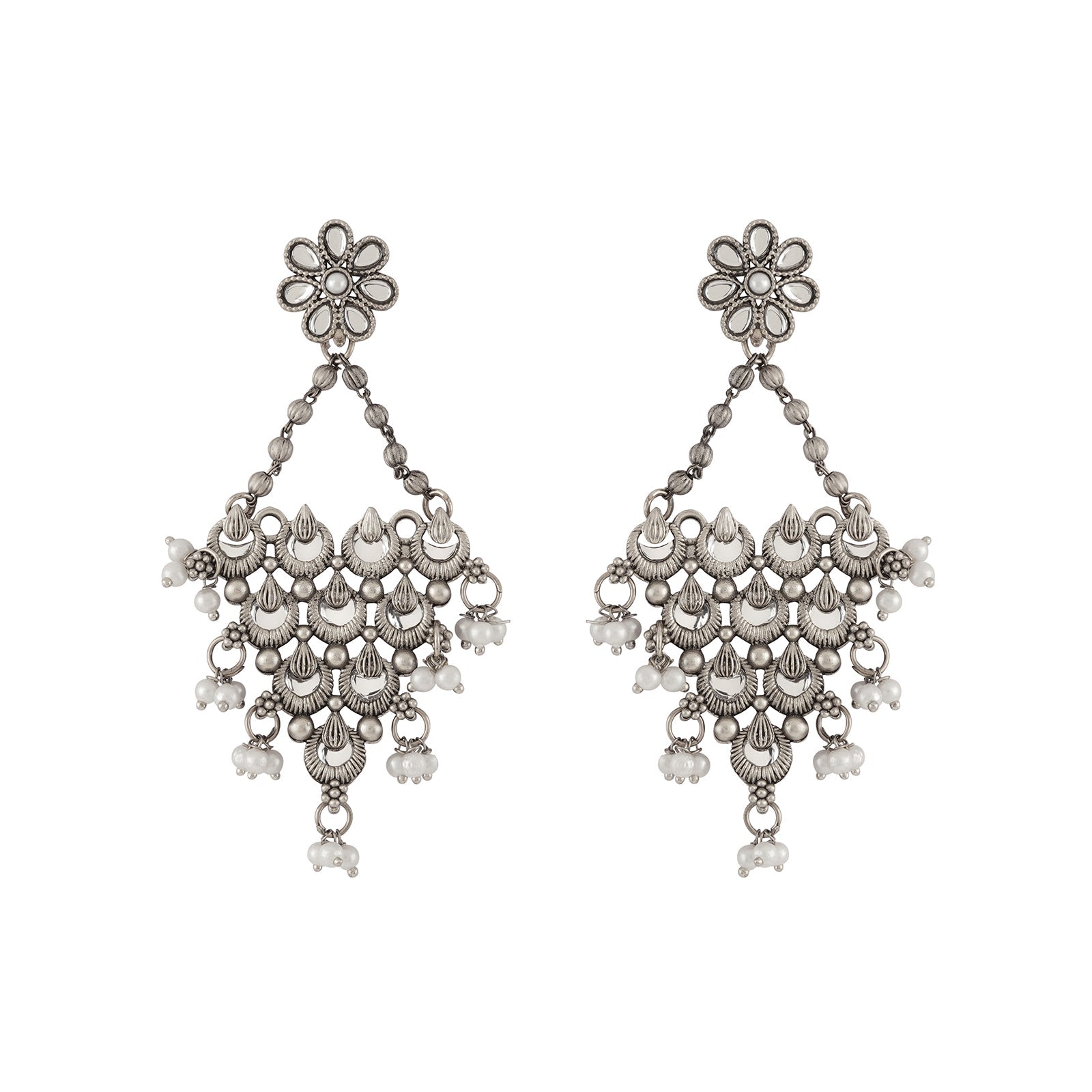 Teejh Jahan Silver Oxidised White Earring