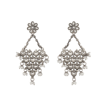 Teejh Jahan Silver Oxidised White Earring