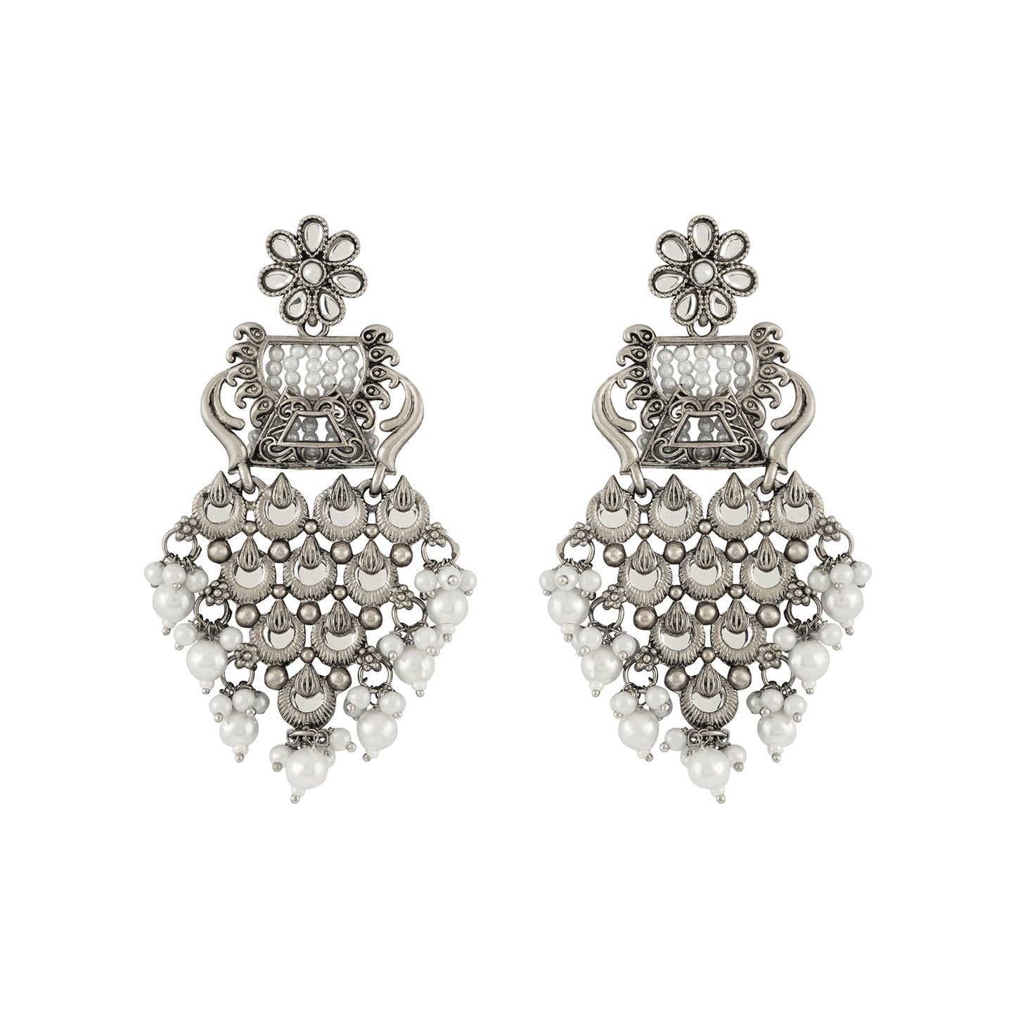 Teejh Khanzada Silver Oxidised White Earring