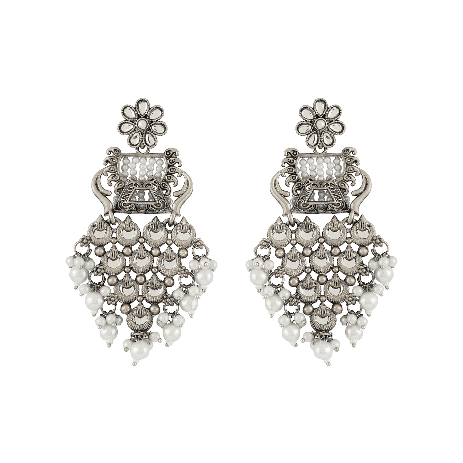 Teejh Khanzada Silver Oxidised White Earring