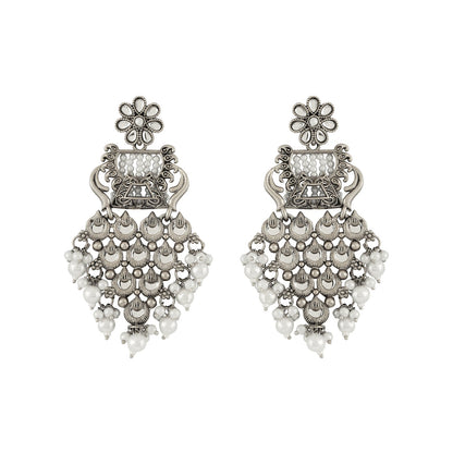 Teejh Khanzada Silver Oxidised White Earring
