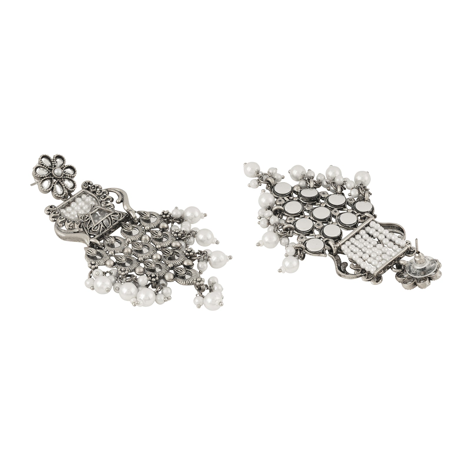Teejh Khanzada Silver Oxidised White Earring