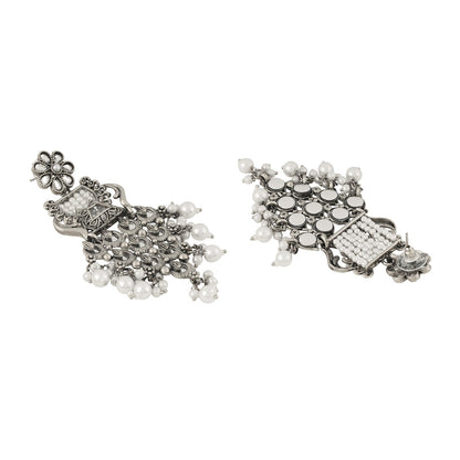 Teejh Khanzada Silver Oxidised White Earring