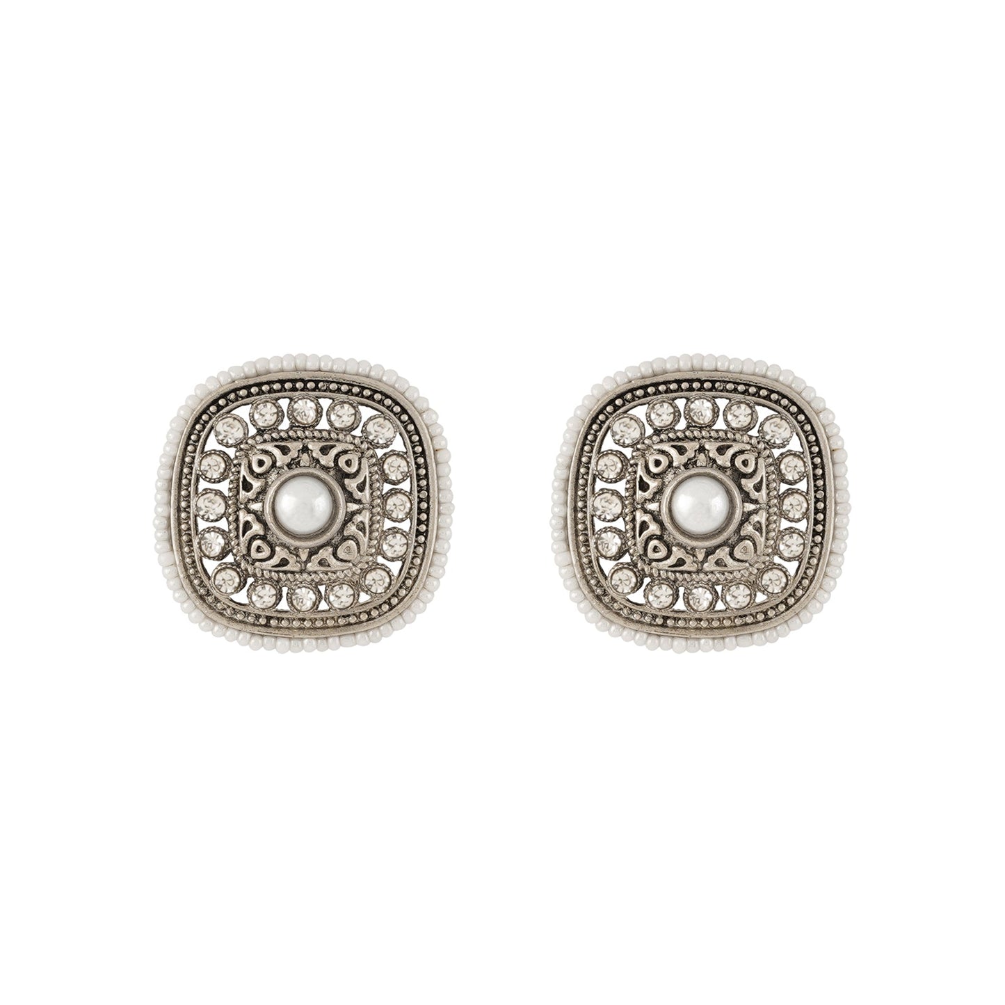 Teejh Sucharu Silver Oxidised White Stud