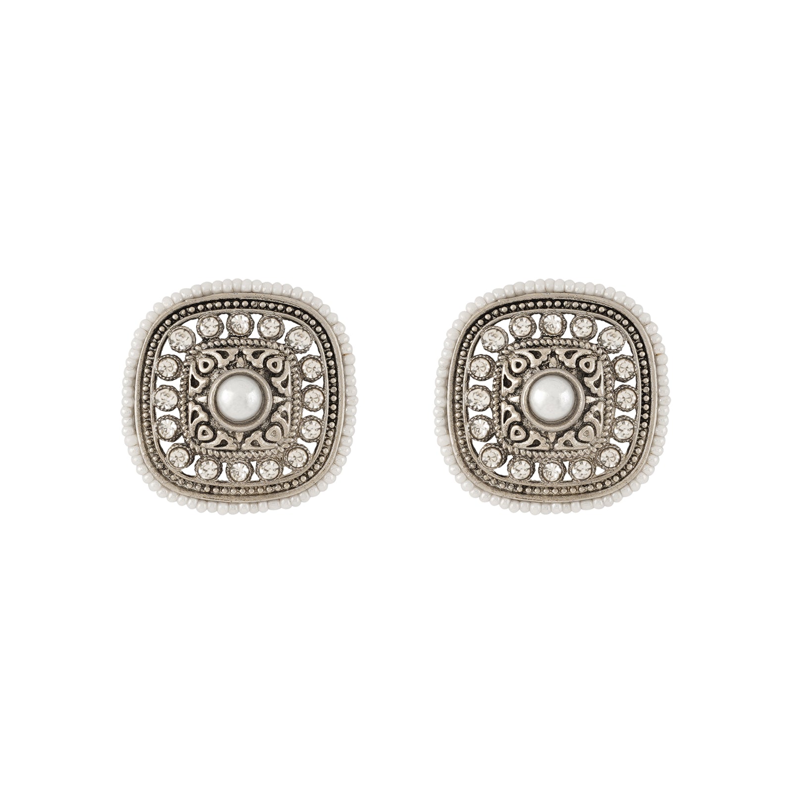 Teejh Sucharu Silver Oxidised White Stud