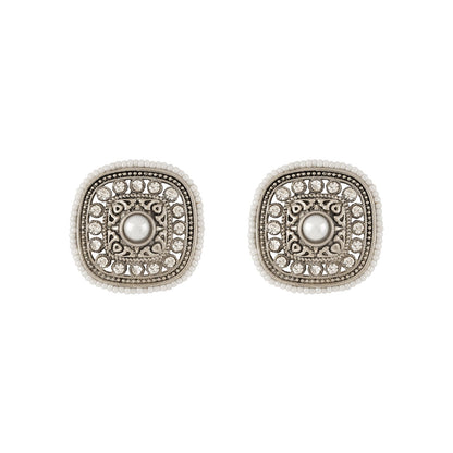 Teejh Sucharu Silver Oxidised White Stud
