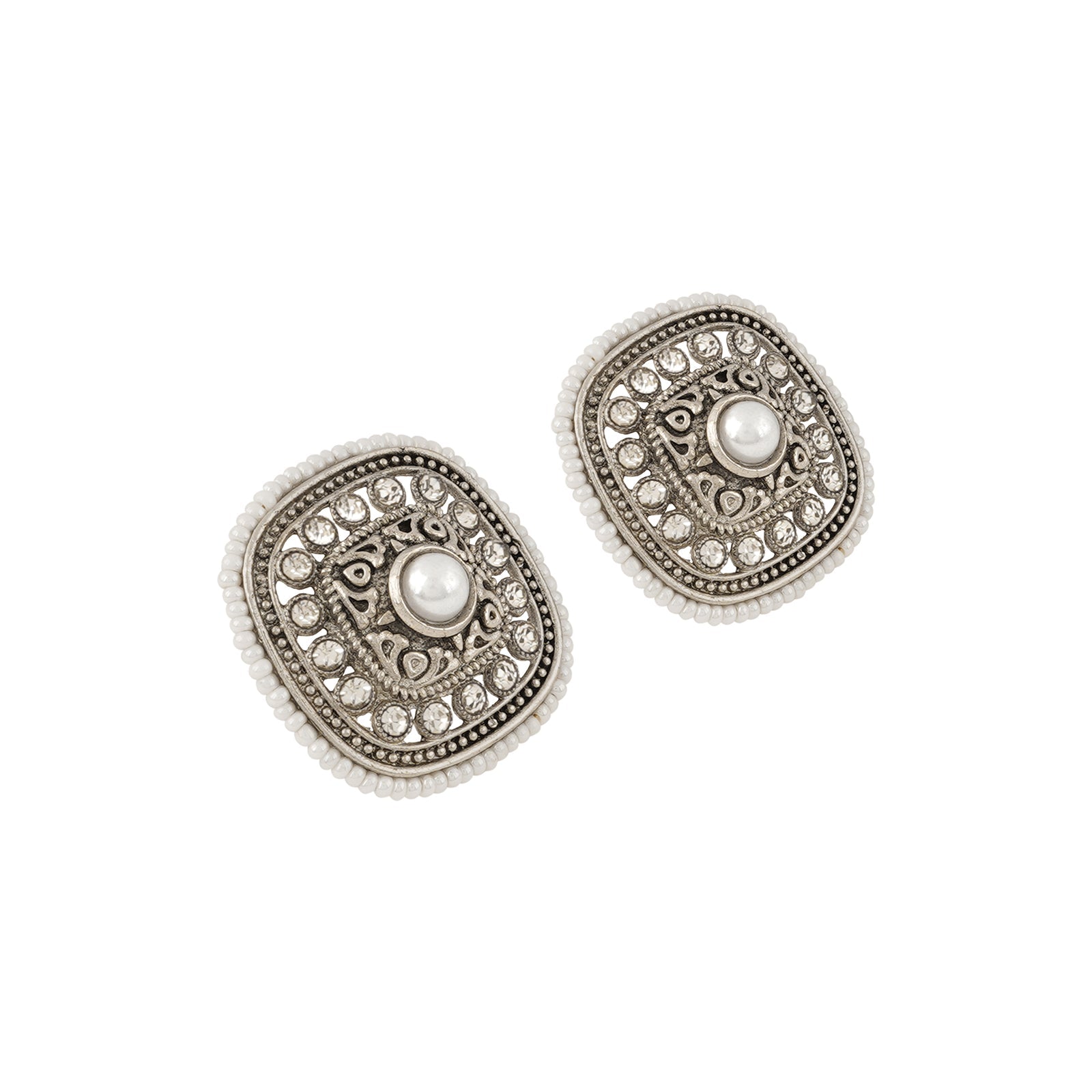 Teejh Sucharu Silver Oxidised White Stud