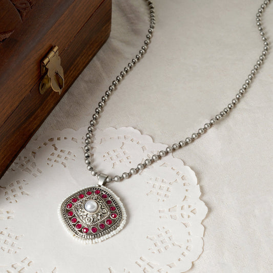 Teejh Suniti Silver Oxidised Ruby Pendant Chain