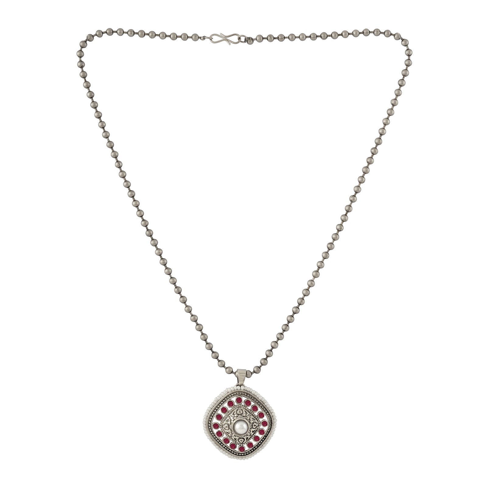 Teejh Suniti Silver Oxidised Ruby Pendant Chain