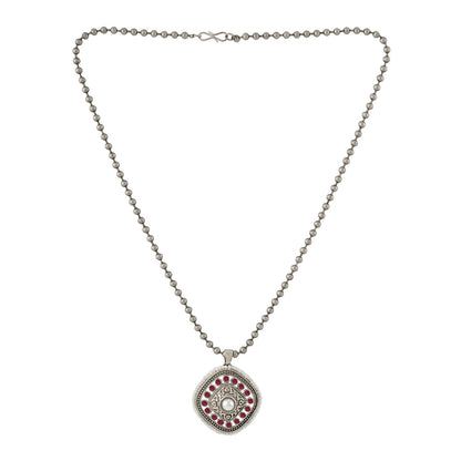 Teejh Suniti Silver Oxidised Ruby Pendant Chain