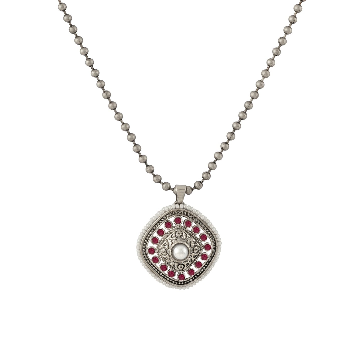 Teejh Suniti Silver Oxidised Ruby Pendant Chain
