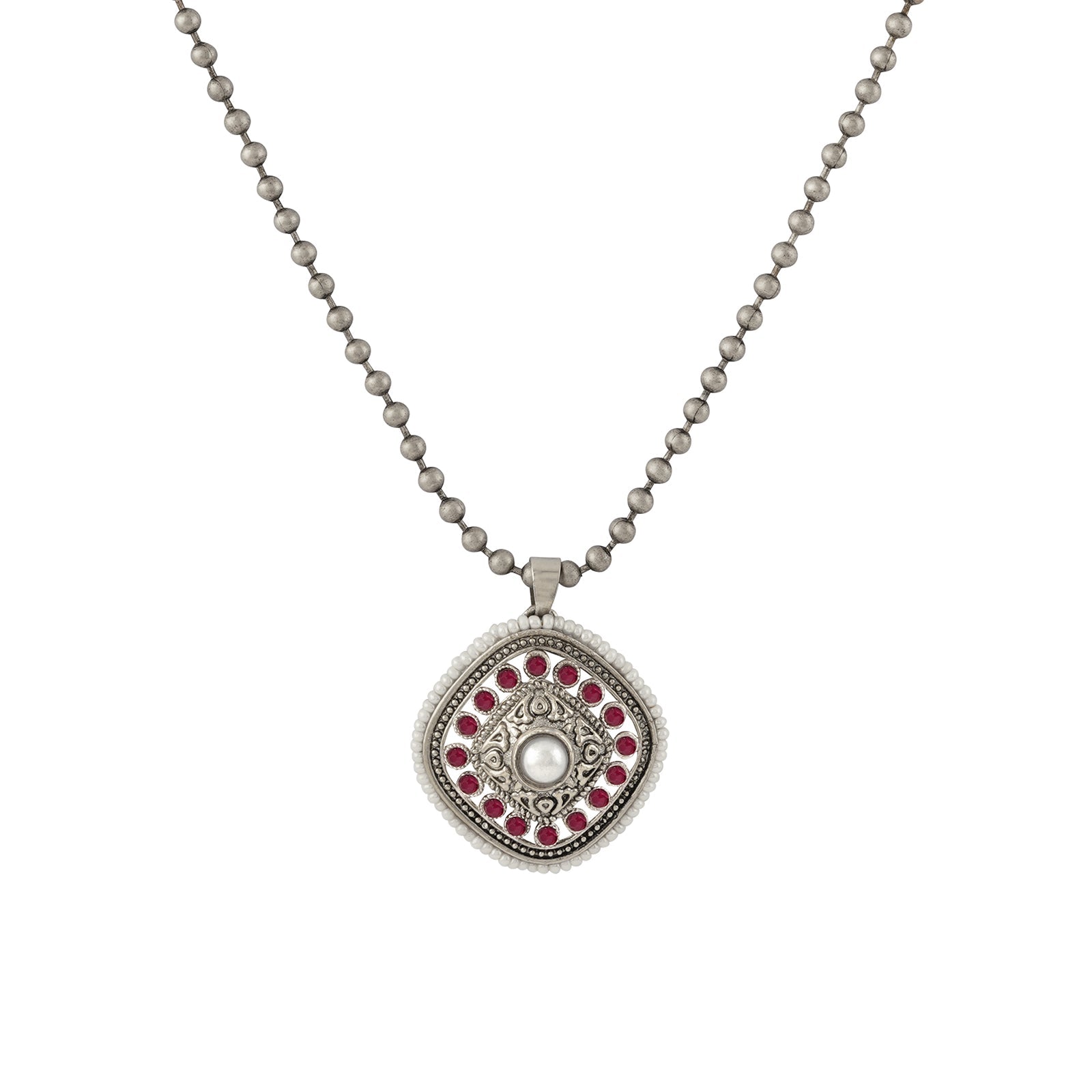 Teejh Suniti Silver Oxidised Ruby Pendant Chain