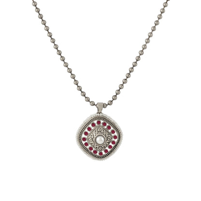 Teejh Suniti Silver Oxidised Ruby Pendant Chain