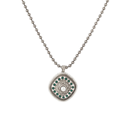 Teejh Ahilyabai Silver Oxidised Green Pendant Chain