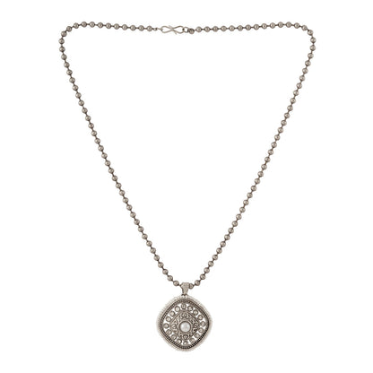 Teejh Jahanzeb Silver Oxidised White Pendant Chain