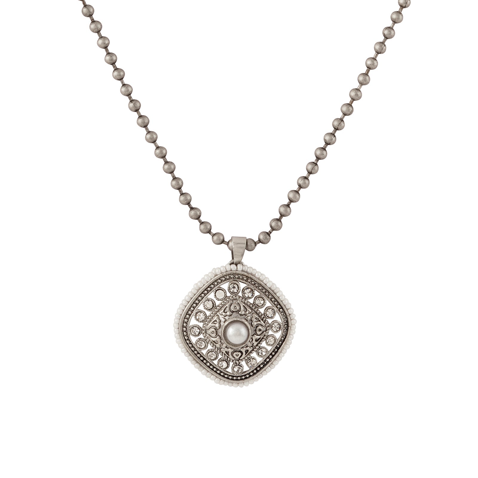 Teejh Jahanzeb Silver Oxidised White Pendant Chain