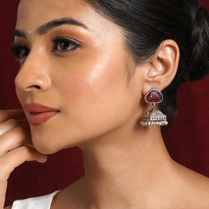 Teejh Jijabai Silver Oxidised Ruby Earring